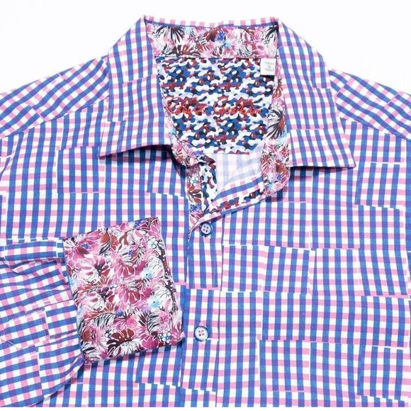 Robert Graham Other - Robert Graham Shirt Small Classic Fit Mens Flip Cuff Pink Blue Check Long Sleeve